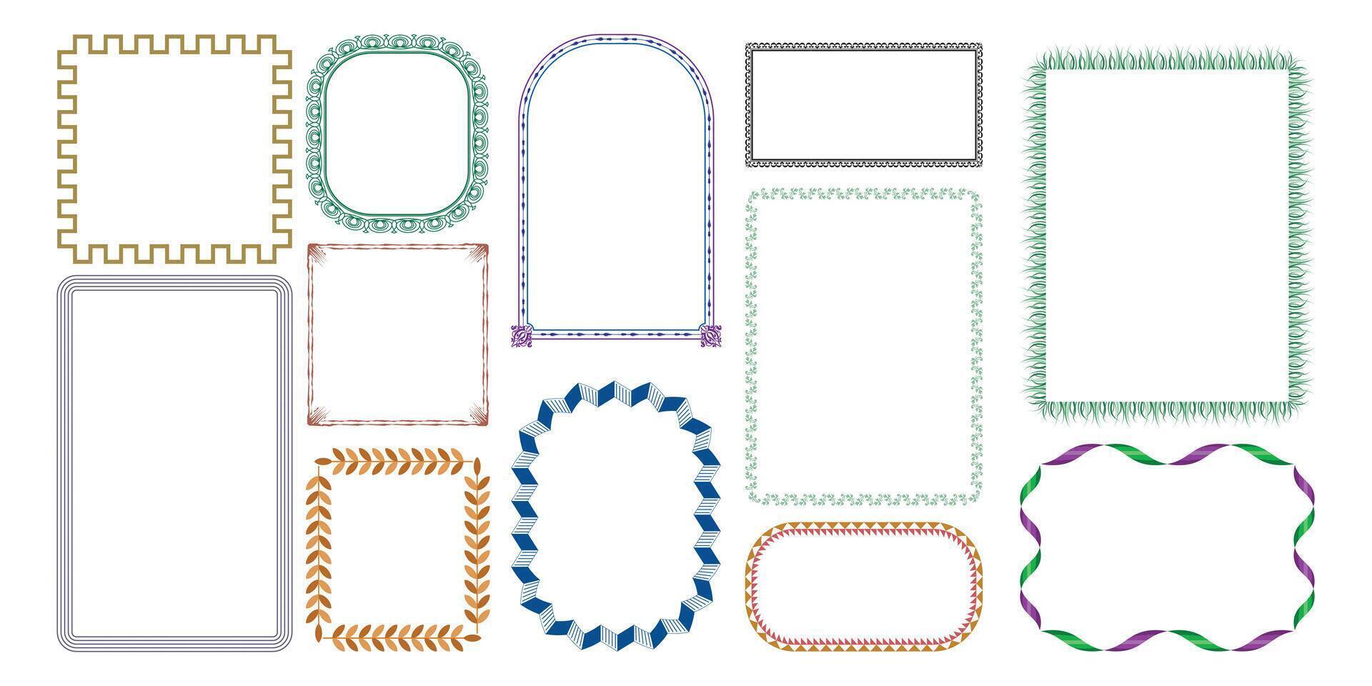 Collection of decorative hand drawn borders and frames with various patterns vector