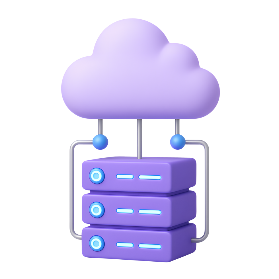 3d moln server ikon, lila lagring databas med nätverk förbindelse, isolerat på transparent bakgrund png