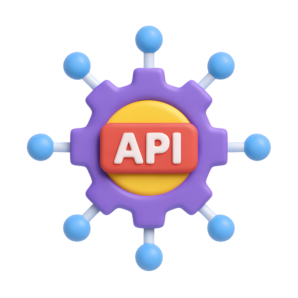 3d engranaje icono, api texto con conectado nodos, aislado en transparente antecedentes png