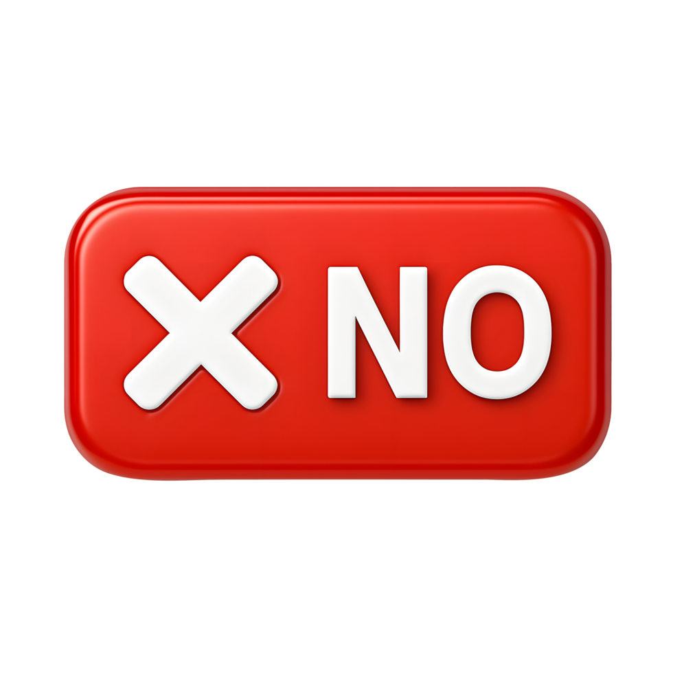 3d No icono, rojo botón con cruzar rechazo símbolo, aislado en transparente antecedentes png