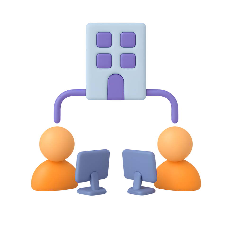 3d escritório rede ícone, pessoas conectado para construção com computadores, isolado em transparente fundo png