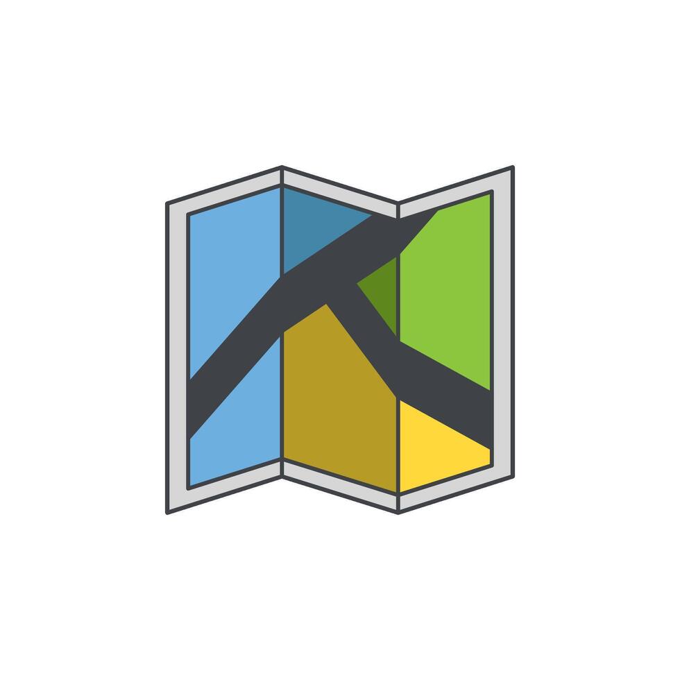 Illustrated map icon with colorful sections and paths, symbolizing navigation and travel exploration vector