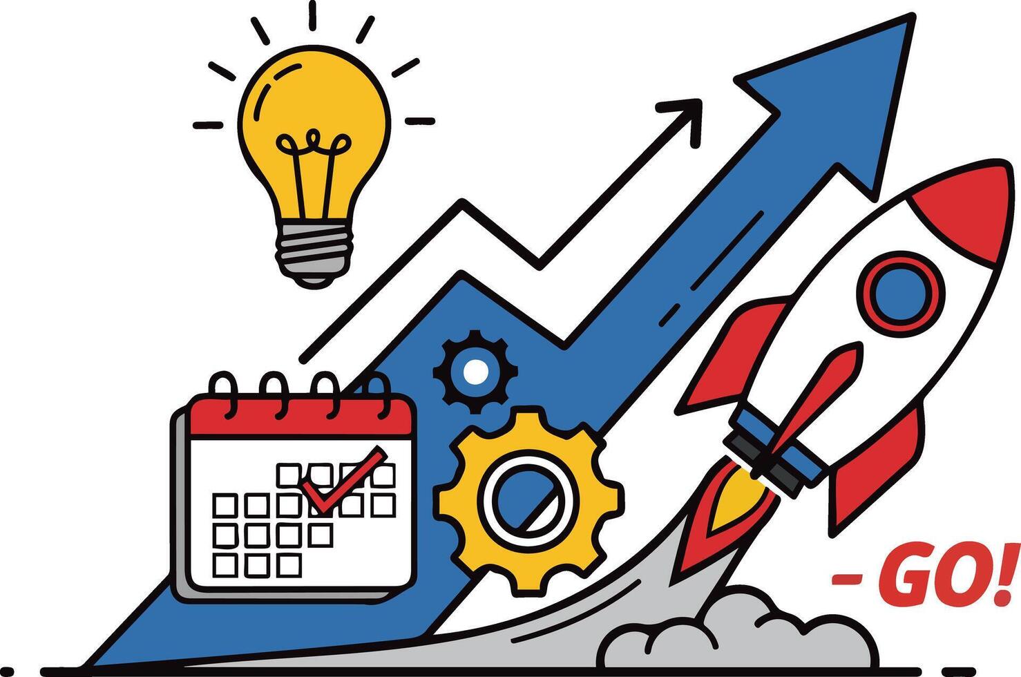 Rocket Launch, Growth Chart and Productivity Icons vector