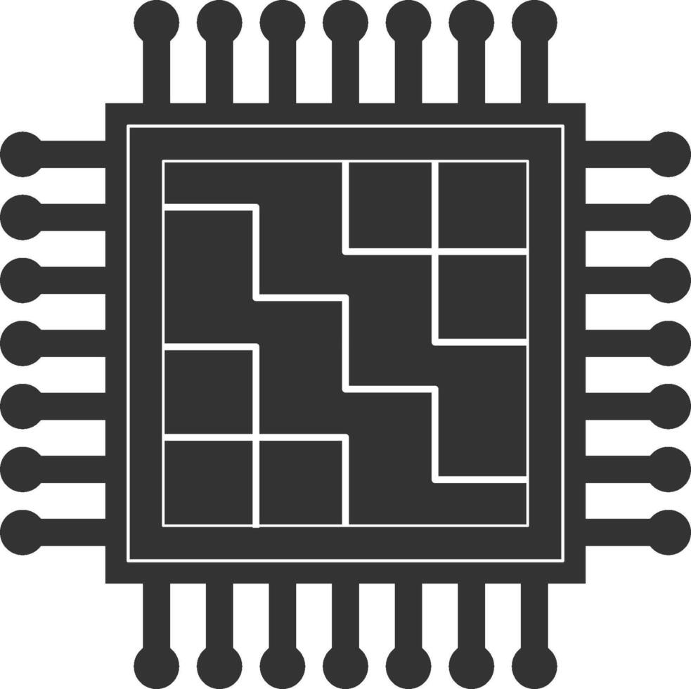 Black Microchip Icon Representing Digital Circuit, Processor, and Technology System vector