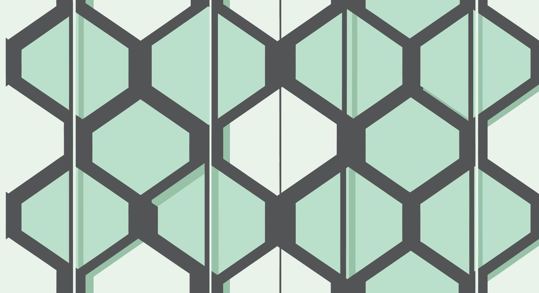 Abstract geometric pattern of interconnected hexagons in shades of green and grey vector