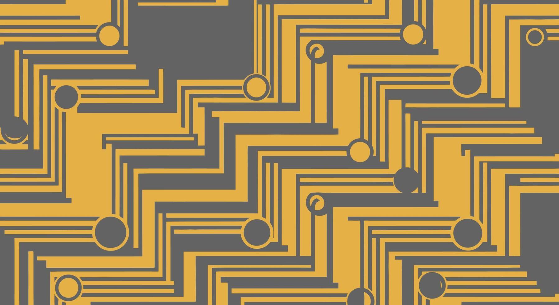 Abstract geometric pattern with yellow lines and circles on a dark gray background vector