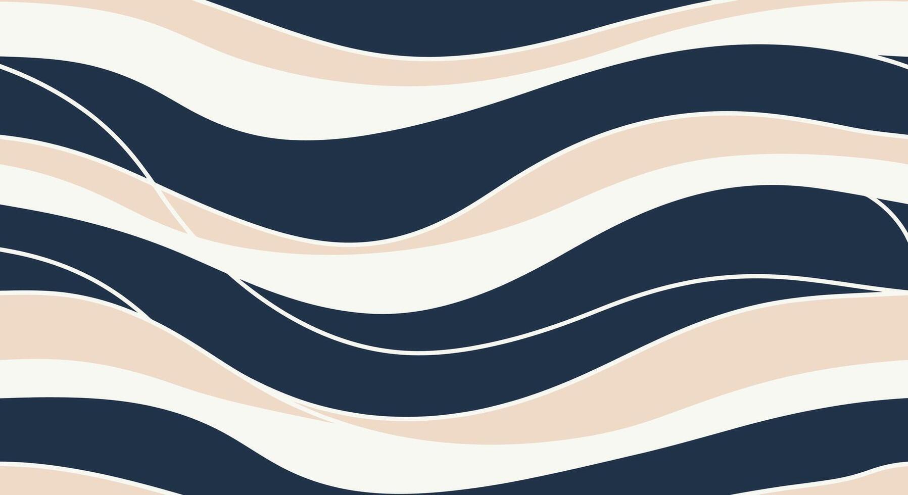 Smooth, flowing wavy lines in navy blue, beige, and white creating a dynamic and elegant abstract background vector