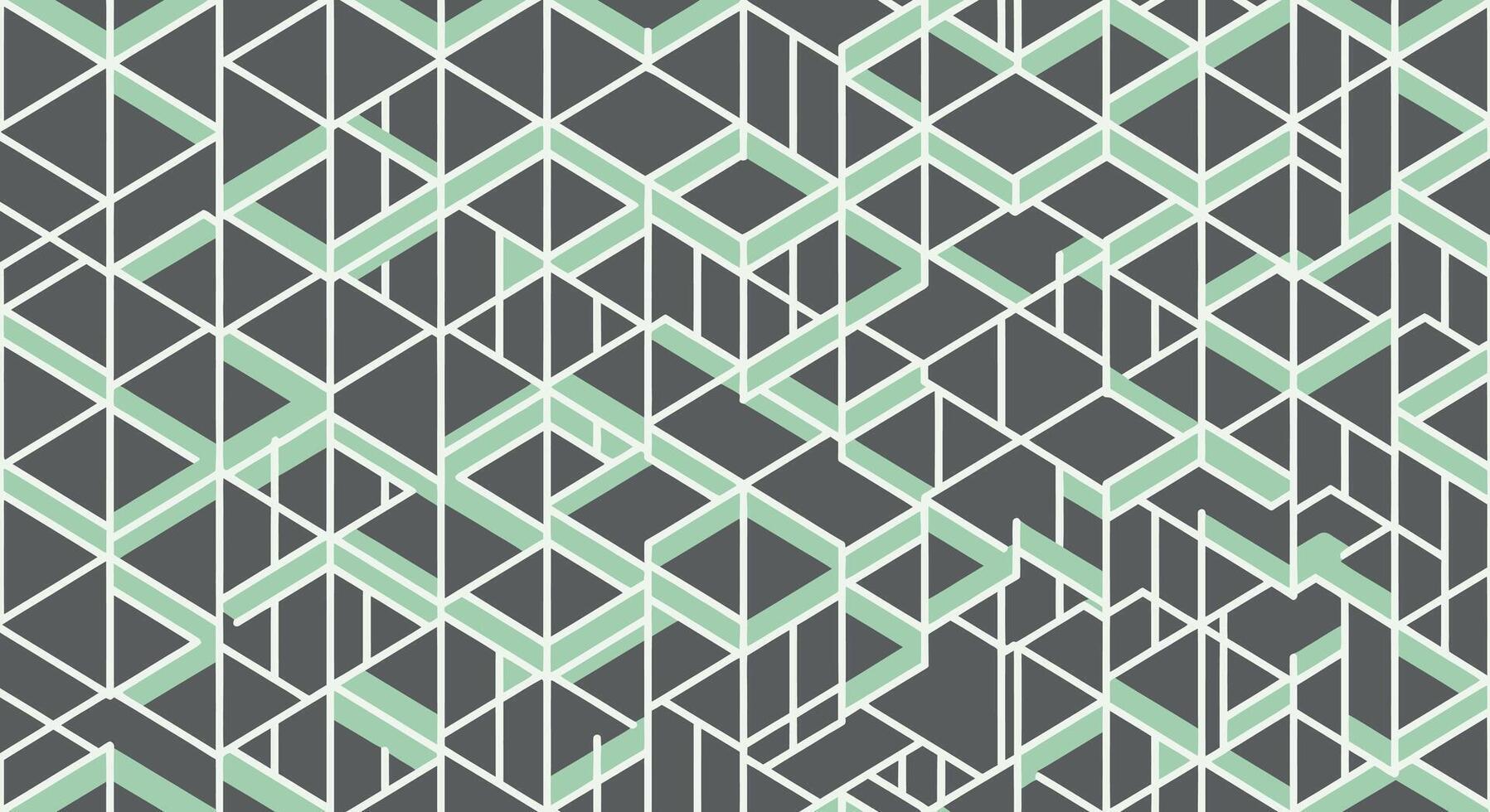 Abstract geometric pattern with interlocking shapes and lines in gray, white, and mint green vector