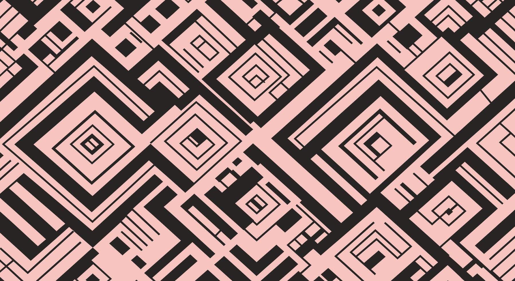 Repeating mazelike geometric design in black and pale pink with angular elements vector