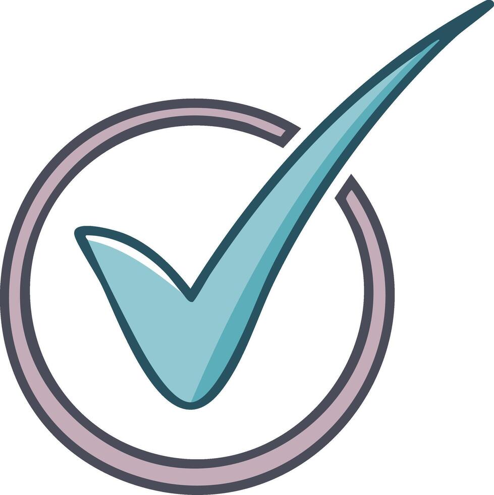Cartoon Tick Check Mark in Circle with Outline Design Concept vector