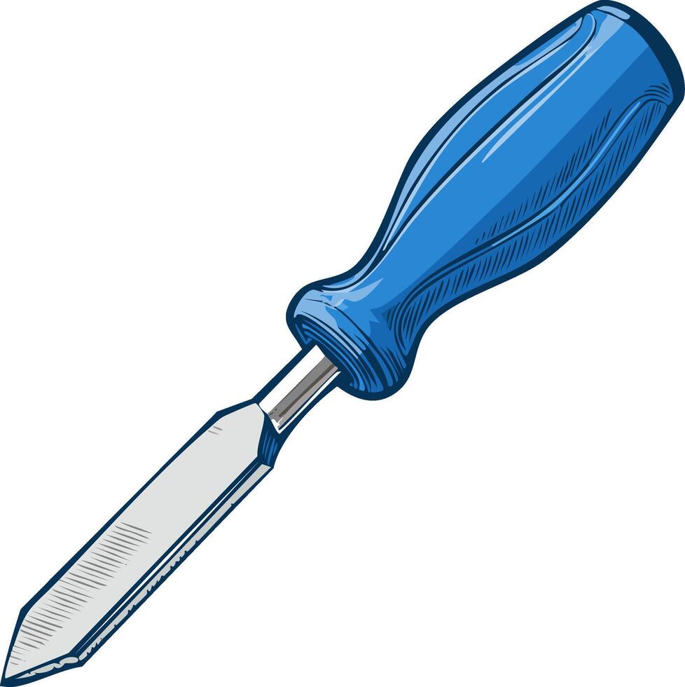 illustration of a woodworking chisel with a blue handle for carpentry and carving vector