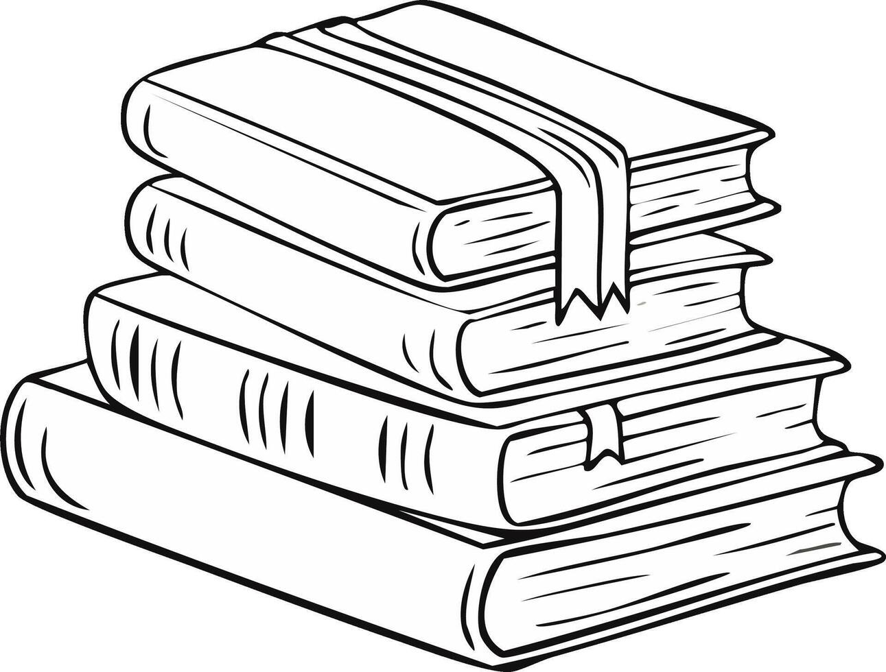 Stack of Open and Closed Books with Ribbons and Bookmarks Illustration vector