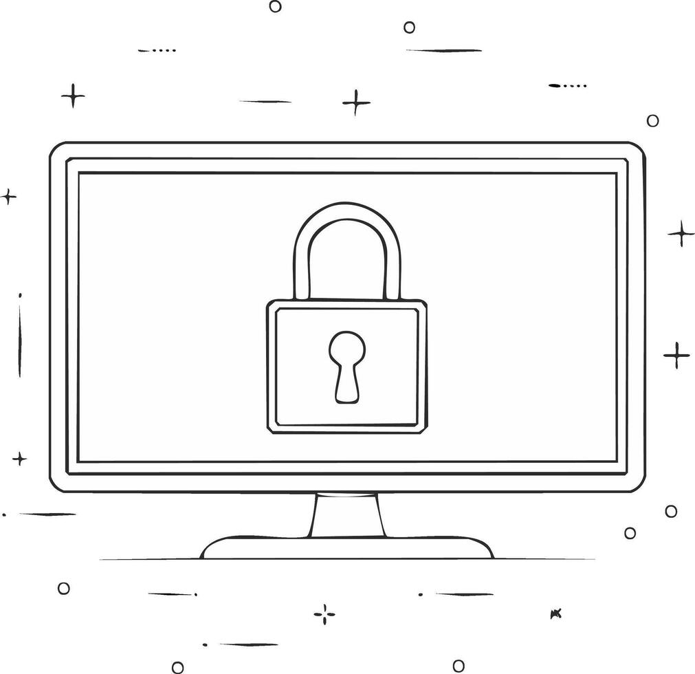 Monitor with Padlock Icon Illustrating Digital Security and Data Protection vector