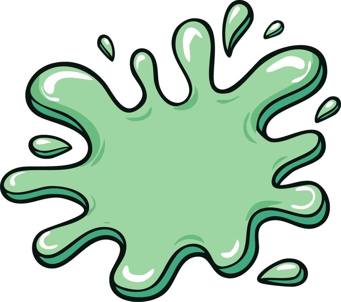 Green Goo Splatter Abstract Blob Shape with Droplets and Highlights vector