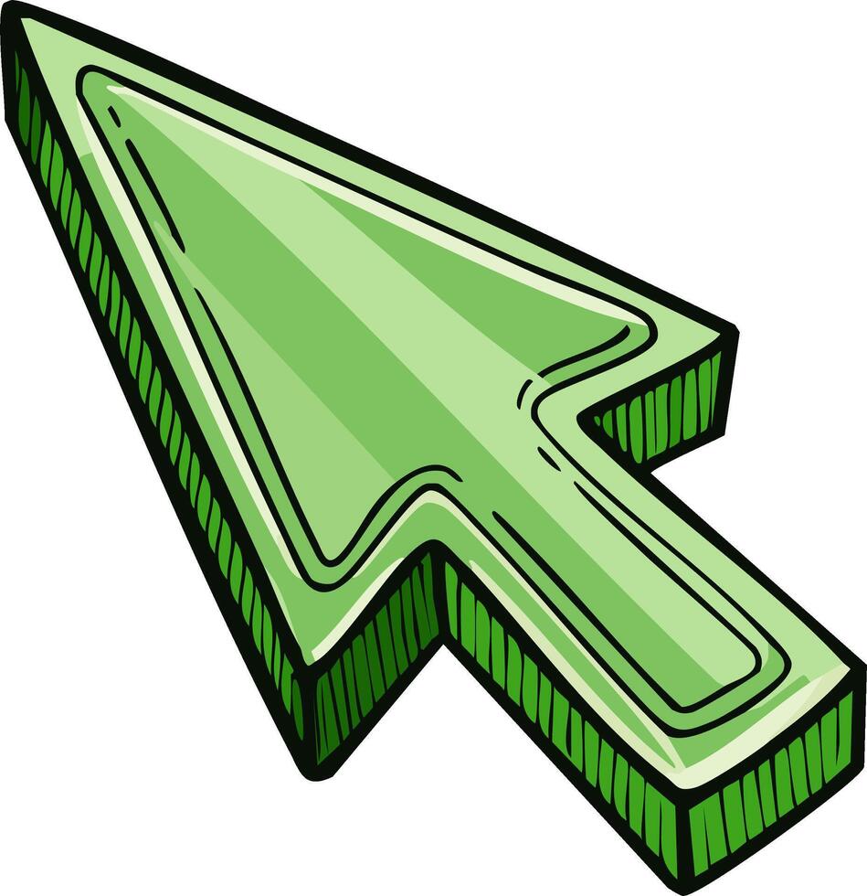 verde 3d computadora ratón cursor flecha puntero mano dibujado estilo vector