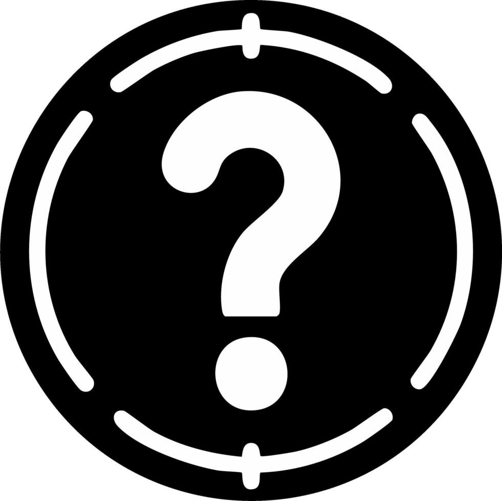 A Question Mark Within a Black Circle and Dashed Semicircle with Crosshair Design vector