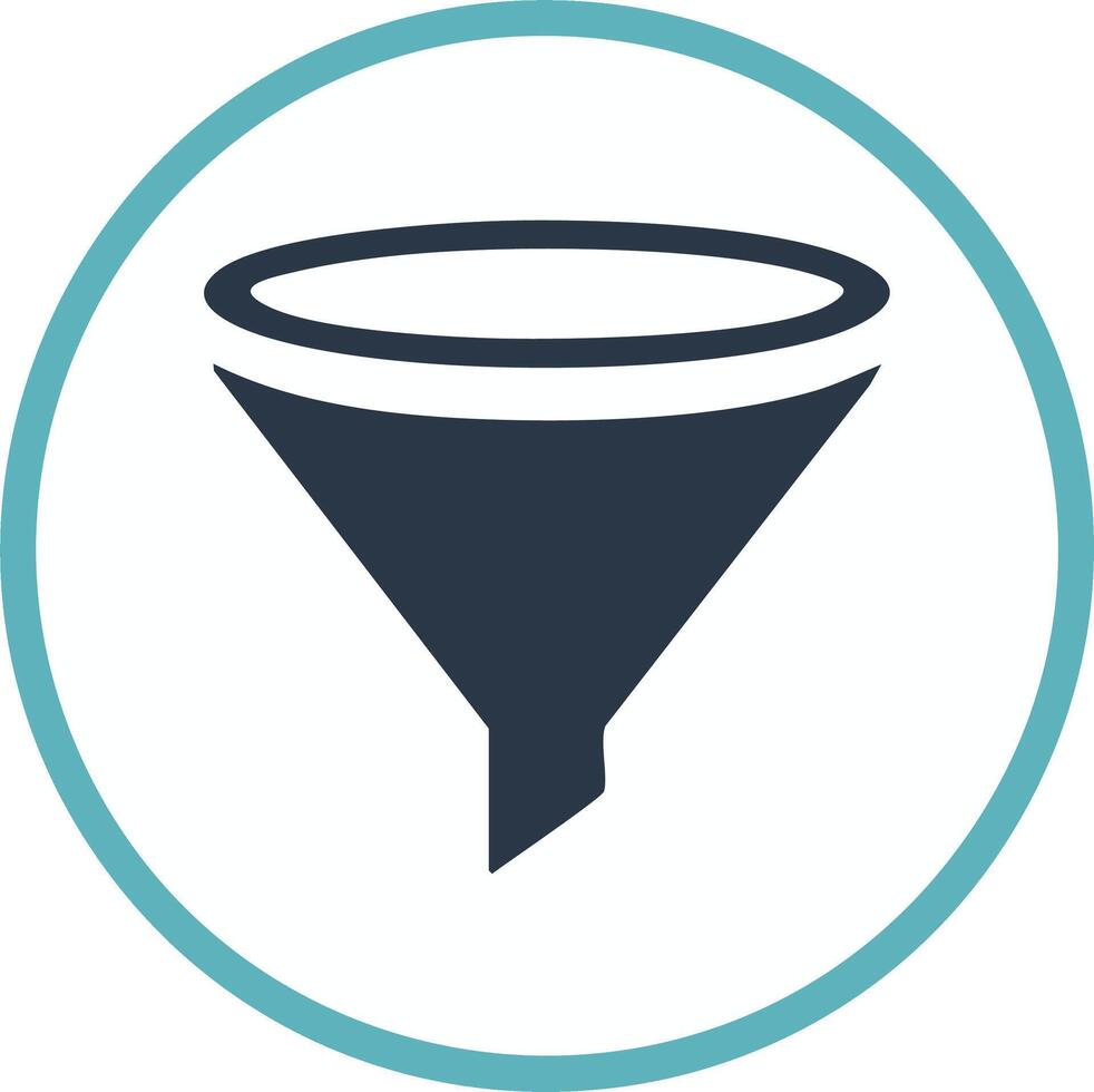 Funnel filter icon in a circle for data processing and business analysis vector
