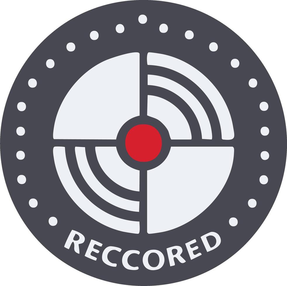 Digital recording icon with red button sound waves target motif and round frame vector