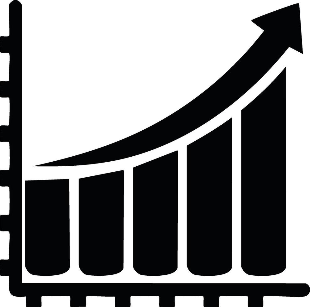 Black and White Graphic Illustration of an Upward Graph with Arrow Showing Growth vector