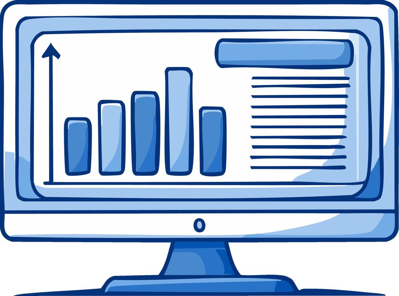 computadora monitor mostrando bar gráfico y texto reporte datos vector