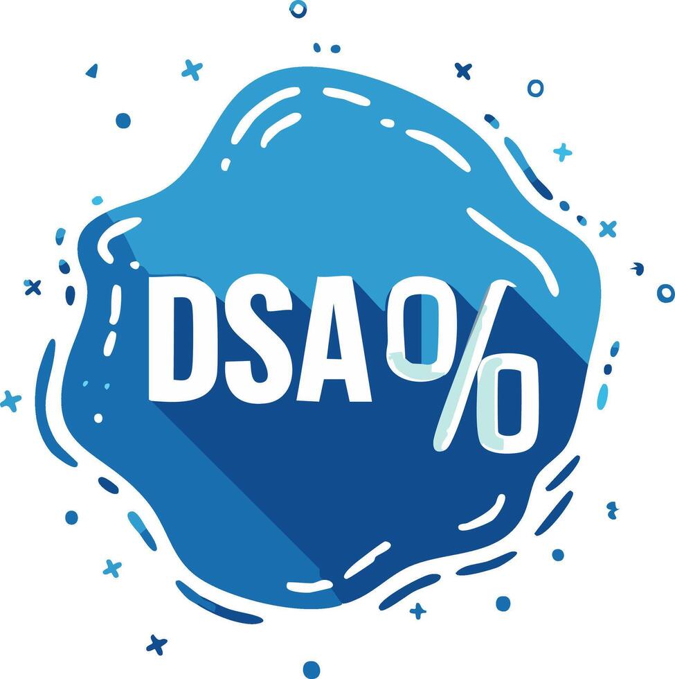 Abstract blue blob with DSA percentage text and festive confetti vector