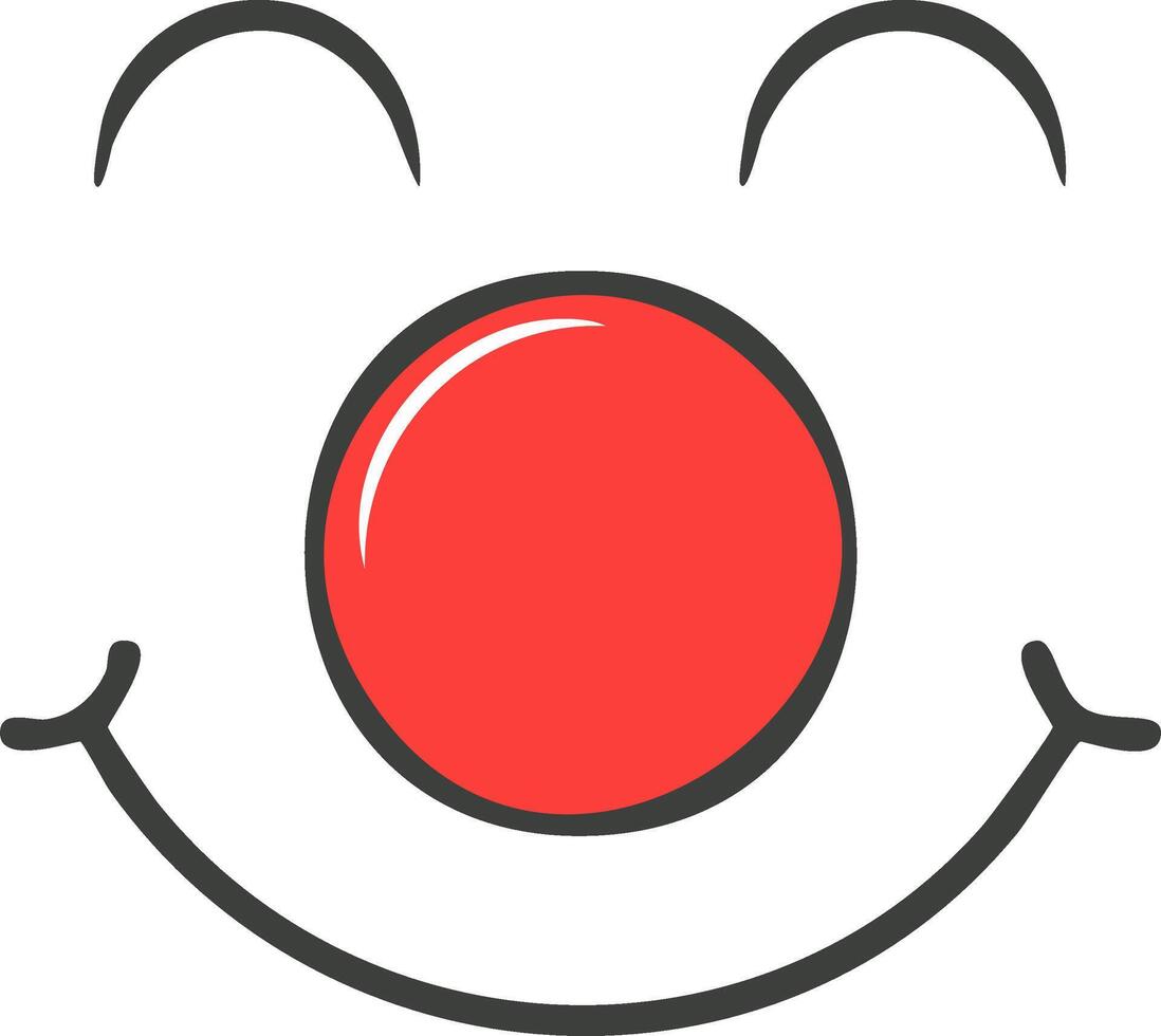 Cartoon smiling face illustration with red nose and curved eyes, happy expression design vector