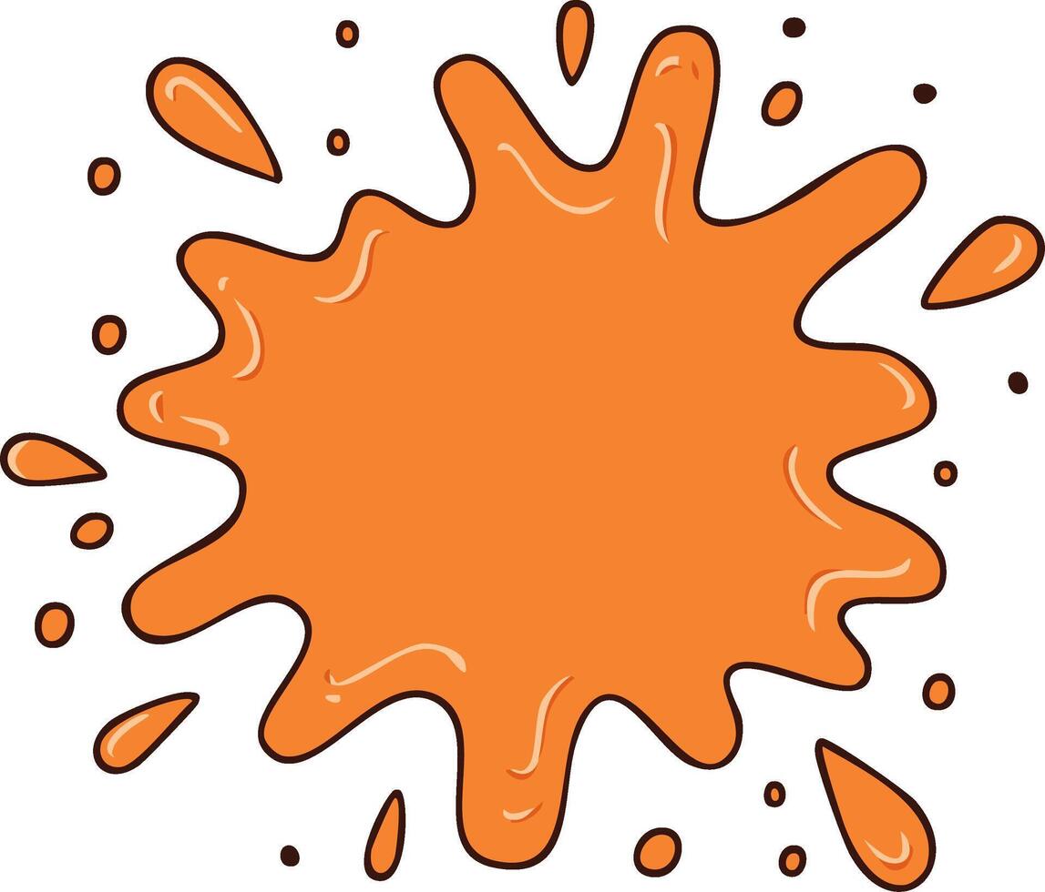 Vivid Orange Splatter with Tiny Droplets Bursting Around a Central Blob Shape, Artistic Mess on White Backdrop vector