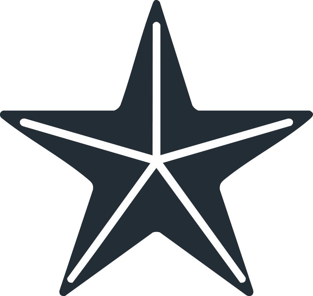 Five Pointed Star Shape with Rounded Edges and Thin White Interior Lines vector