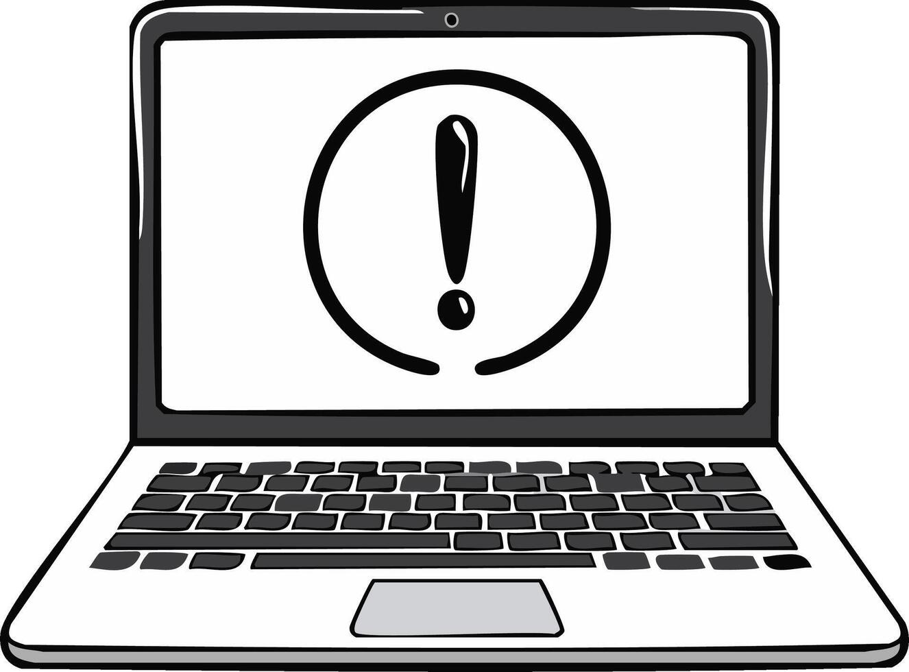 Laptop Showing Exclamation Point in Circle on Screen Warning Error Notification Alert vector