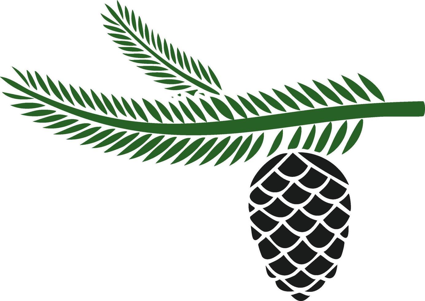 Pine Branch with Cone, Green Needles, Simple Forest Design Graphic Element vector