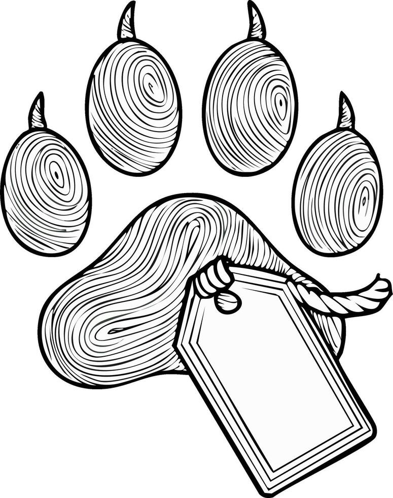 Paw print design with blank tag for personalization, illustration vector