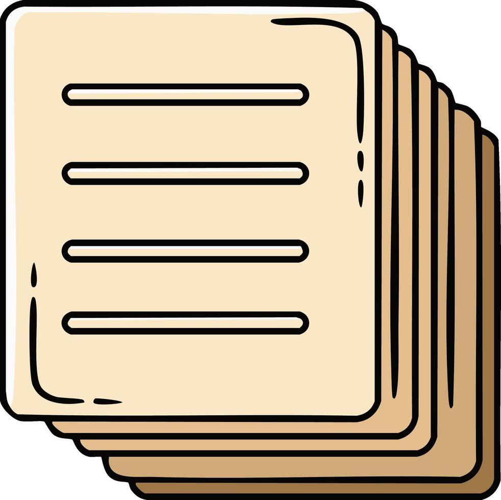 Stylized stack of papers with black outlines, beige colored, with lines indicating text vector