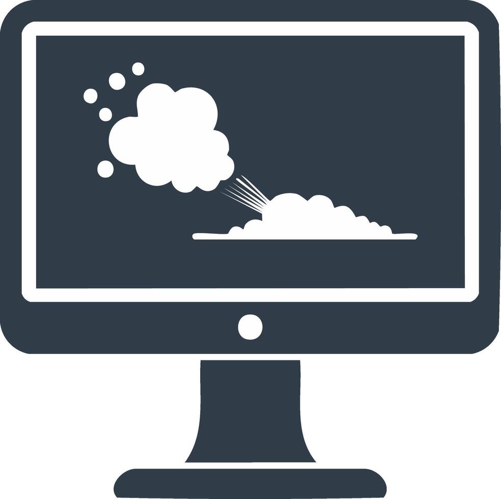 Cartoon Desktop Monitor Displaying a Cloud of Digital Data with Lines and Dots vector