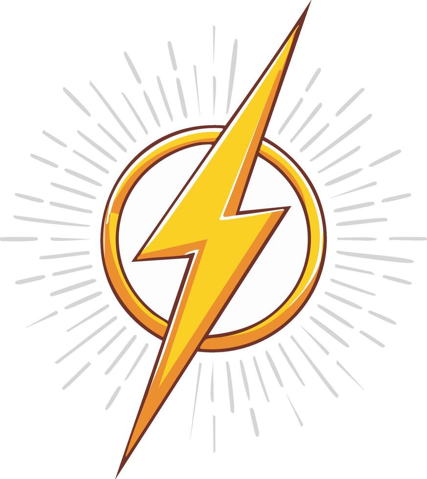 Stylized Yellow Lightning Bolt with Energy Rays Emanating from the Edges within a Circle vector