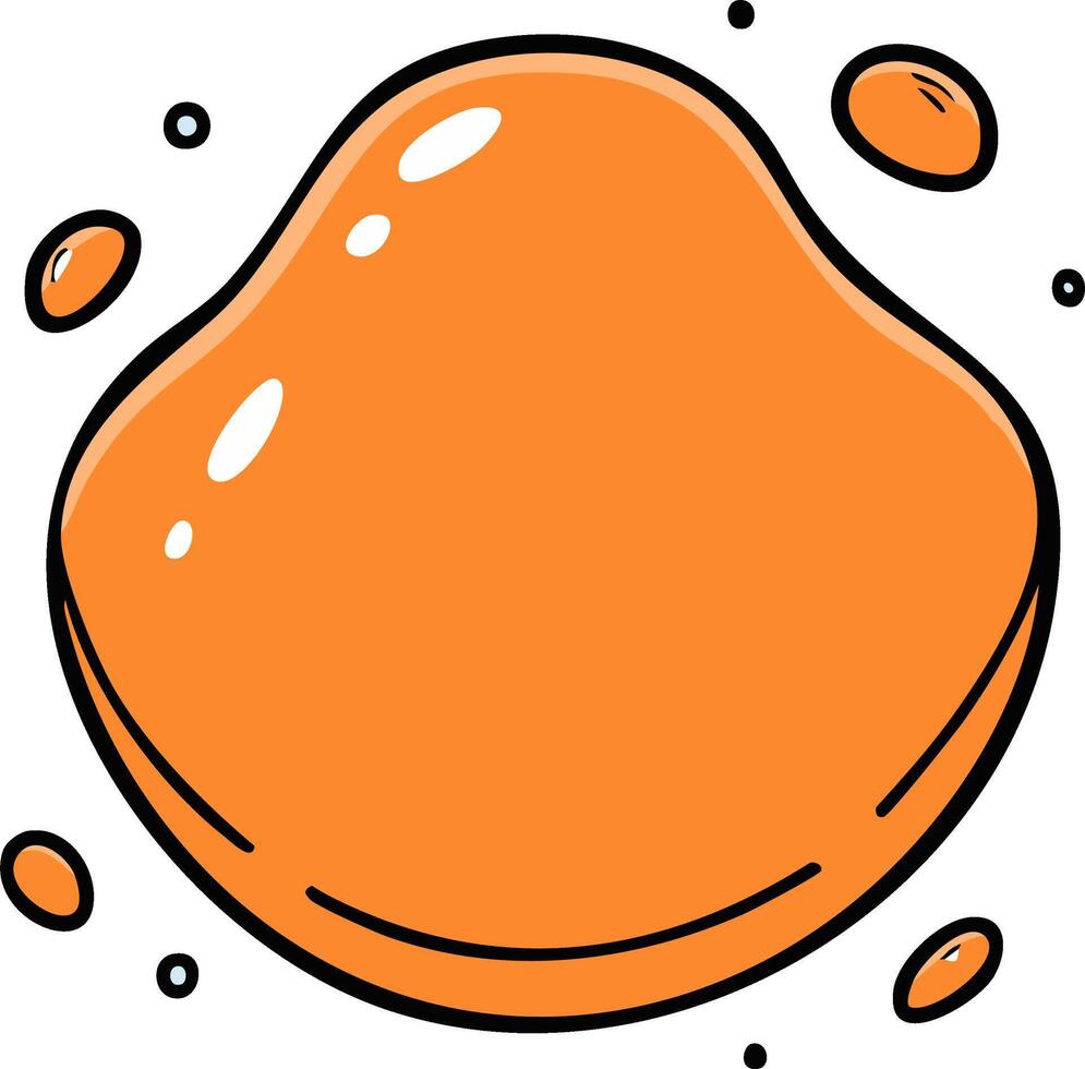 Playful orange blob with splash elements and glossy highlights in a fun cartoon style vector
