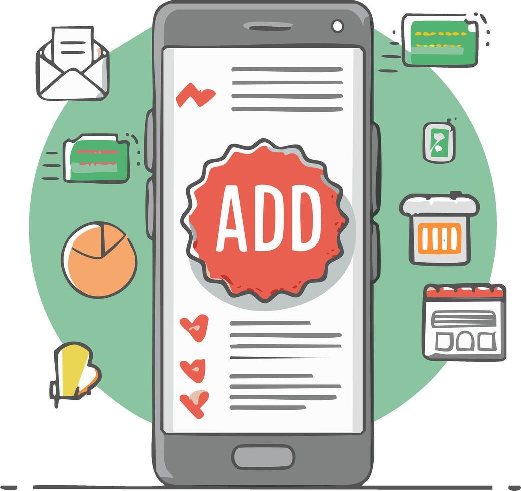 Modern smartphone display shows a checklist task list and various business related icons vector