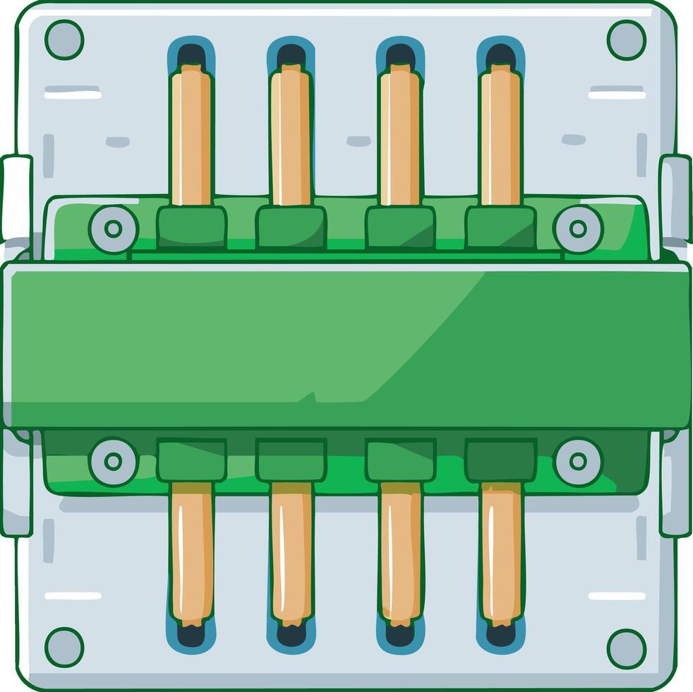 Illustration of a Green RAM Module with Golden Pins and Rounded Edges on a Light Grey Background vector