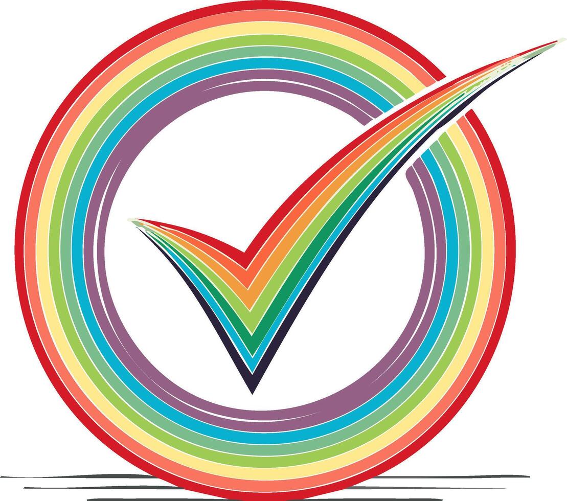 Rainbow Striped Check Mark Icon in a Circle for Approval Diversity and Success vector