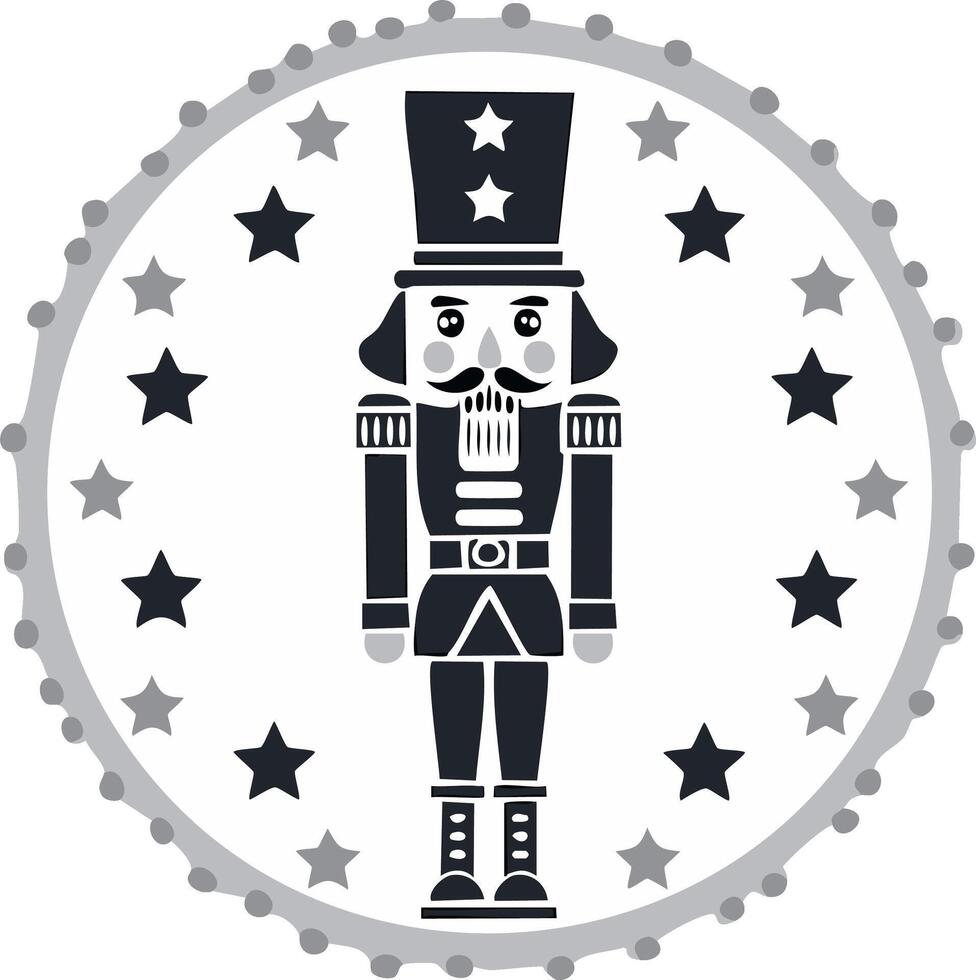 Illustration of a stylized nutcracker with stars inside a circle vector