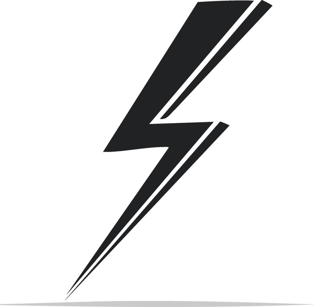Black lightning bolt symbol with shadow in minimal style vector