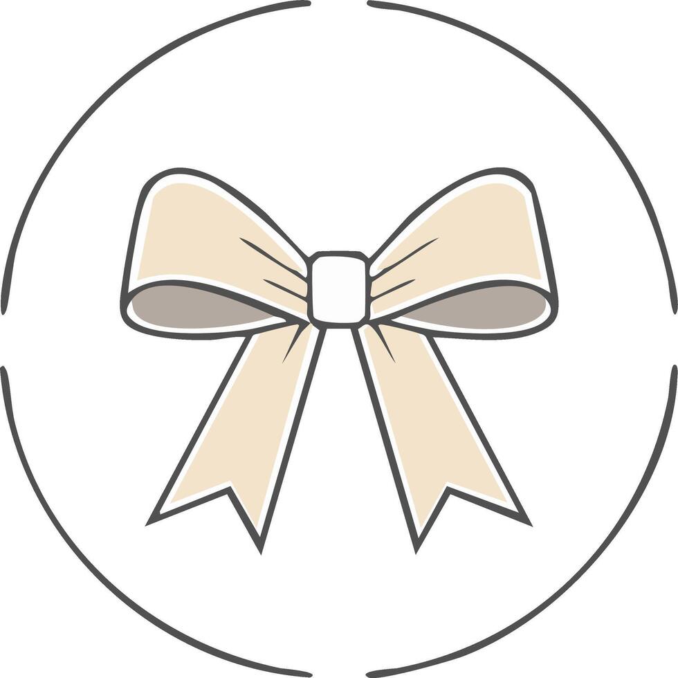 Decorative ribbon bow in a circle frame graphic illustration. Elegance present element in modern soft color scheme for holiday decor or festive occasion design project vector