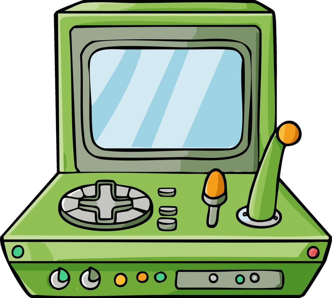 Vintage Cartoon Style Arcade Game Machine with Screen Joystick and Control Buttons vector