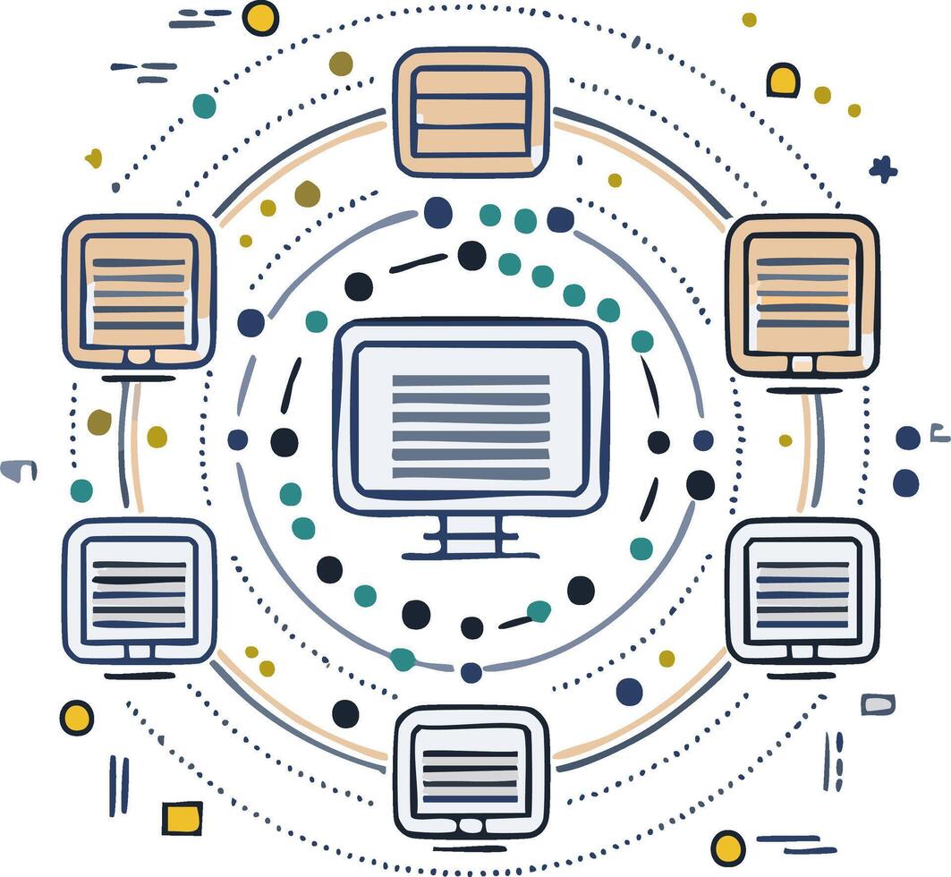 Digital network connectivity abstract illustration with multiple interconnected computers vector