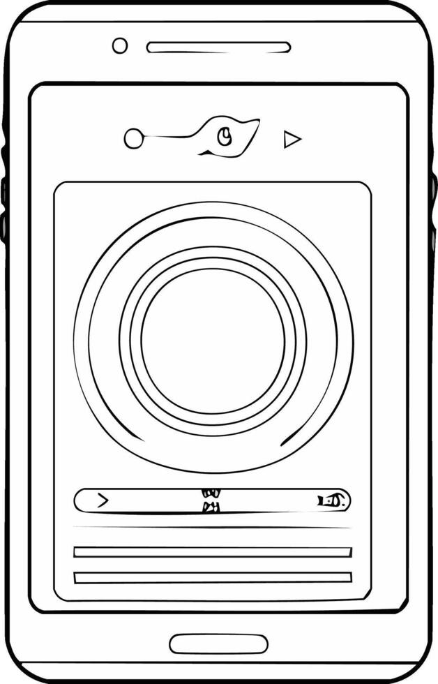 Modern smartphone screen with audio player interface in clean line art style vector