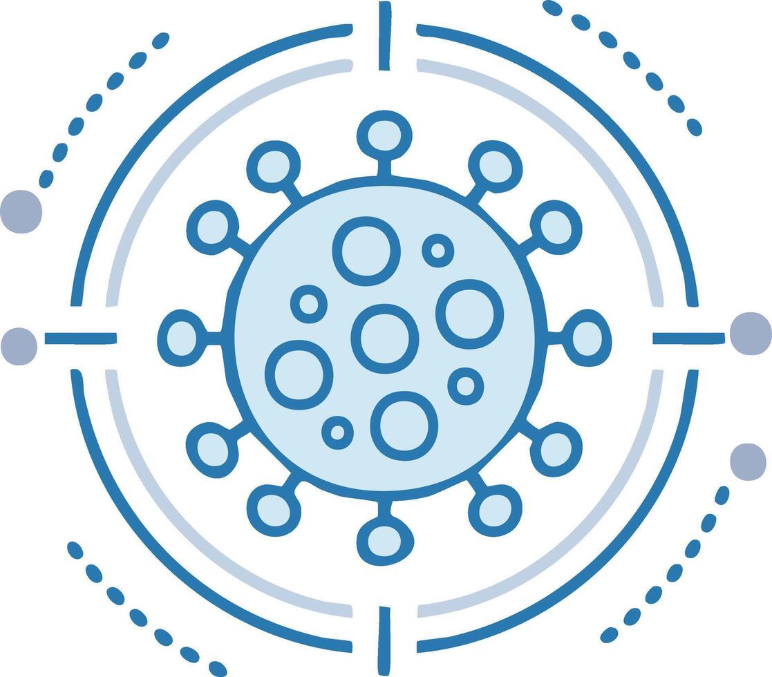 Virus cell under a target scope for research and detection line art icon vector