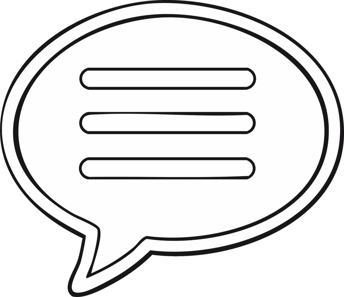 Simple speech bubble outline with horizontal lines representing chat or message icon vector