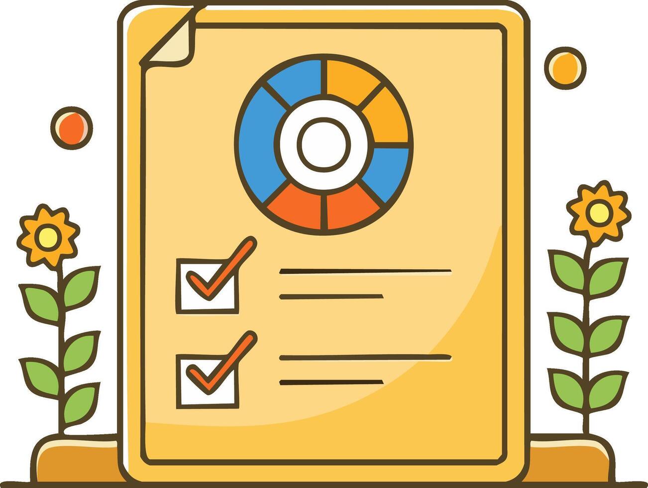 Business Data Analysis Report with Progress Checklist and Colorful Pie Chart vector
