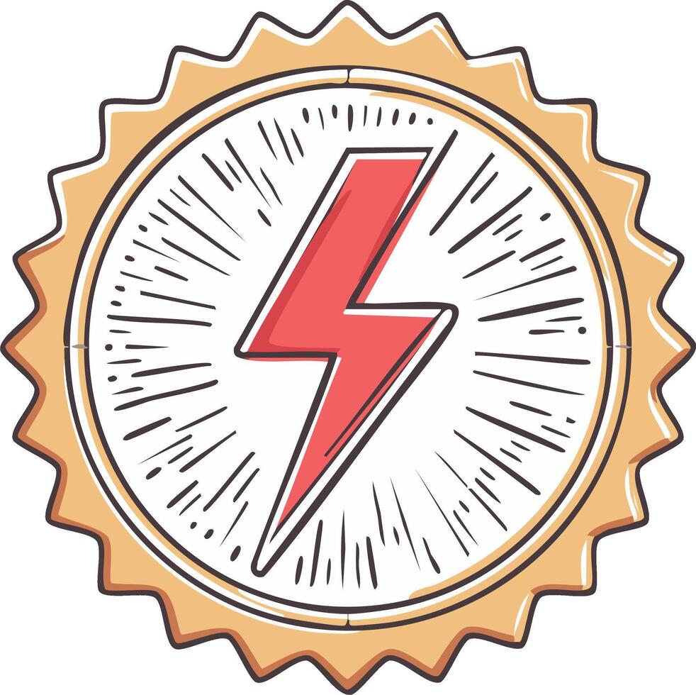Red Lightning Bolt Icon With Burst Rays Within Circular Frame Badge Symbol for Energy vector