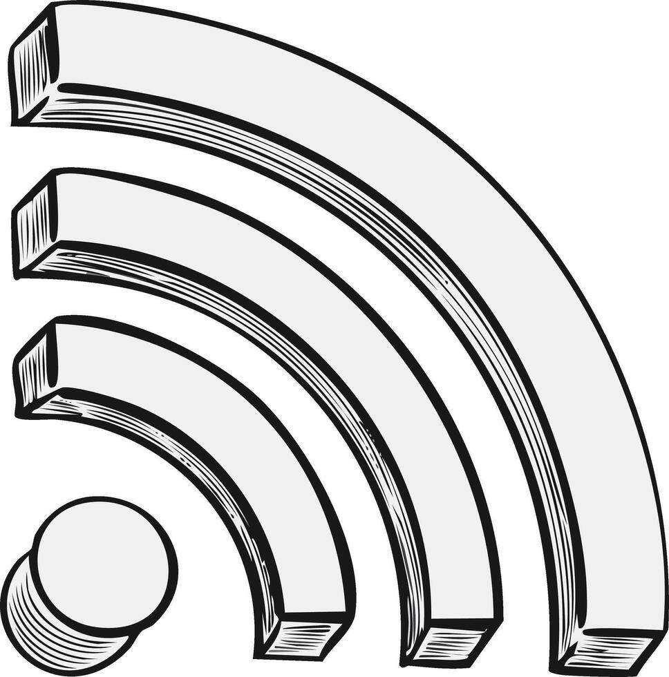 Hand Drawn Wi Fi Signal Icon with Three Arcs and a Dot Illustration vector