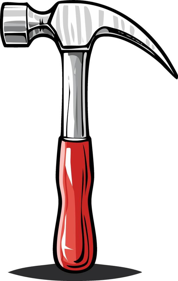 Essential claw hammer with a vibrant red handle and shiny silver head a universal tool vector